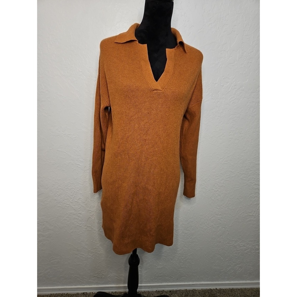Womens Sweater Dress Sz Med  Rust Thick Classic Soft Collar Office Boho Classic
